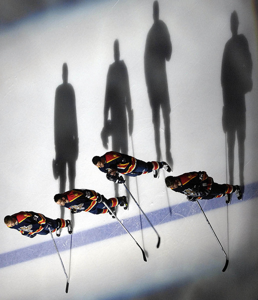 The Florida Panther stand for the National Anthem at the Office Depot Center in Sunrise, Florida.