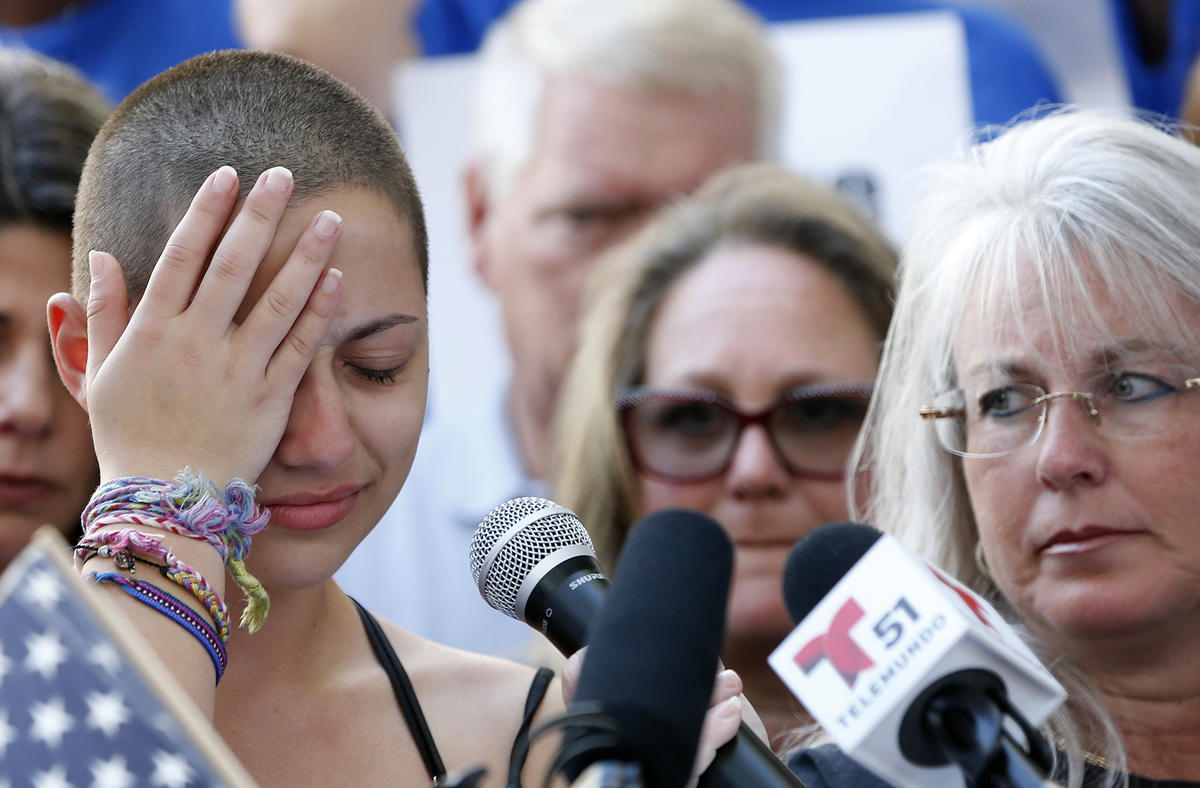 Marjory Stoneman Douglas High School student Emma Gonzalez speaks at a rally for gun control at the Broward County Federal Courthouse in Fort Lauderdale, Florida on February 17, 2018. A former student, 