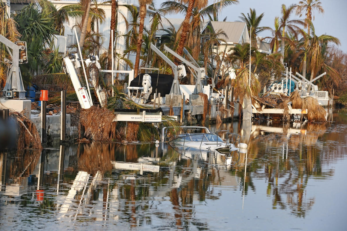 Boats are toppled and debris litters the docks after Hurricane Irma struck the Florida Keys in Cudjoe Key, Florida, USA, 20 September 2017. 