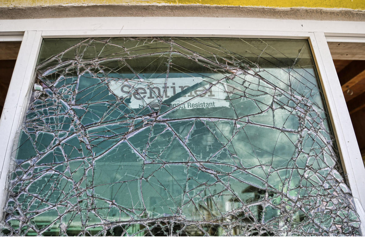 An impact resistant glass window is shown shattered after Hurricane Irma struck the Florida Keys in Big Pine Key, Florida, USA, 20 September 2017.