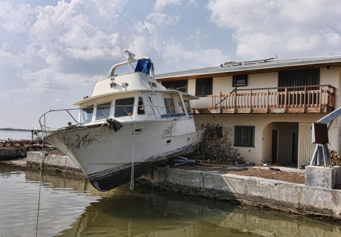A boat sits wedged in a home after Hurricane Irma struck the Florida Keys in Big Pine Key, Florida, USA, 20 September 2017. 