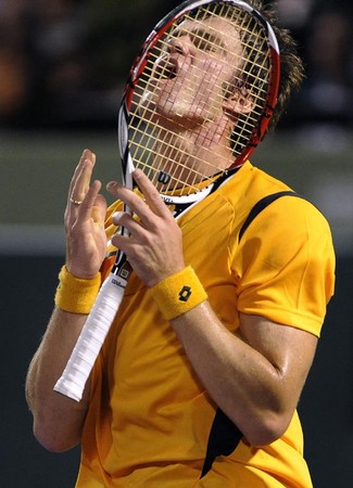 Teimuraz Gabashvili of Russia reacts during his match against Rafael Nadal of Spain. at the Sony Ericsson Open on Key Biscayne, Florida 28 March 2009. 