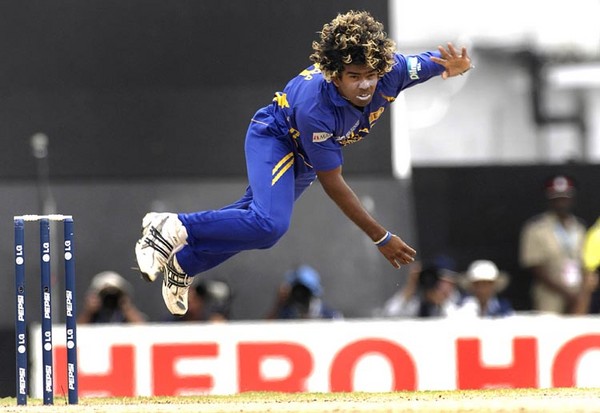 Sri Lankan bowler Lasith Malinga follows through on a bowl against Australia during the the ICC Cricket World Cup Match at the Kensingston Oval in Bridgetown, Barbados Saturday 28 April 2007. Australia defeated Sri Lanka by 53 runs to win an unprecedented third straight Cricket World Cup title as Adam Gilchrist cracked the highest individual score in a final. 