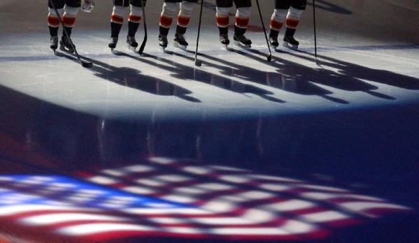 The Florida Panther stand for the National Anthem at the Office Depot Center in Sunrise, Florida.