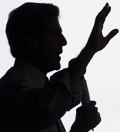 Presidential Candidate John Kerry addresses the crowd during a rally at Ft. Lauderdale/Hollywood International Airport in Ft. Lauderdale, Florida Thursday 8 July 2004. Kerry and his new running mate John Edwards are in the midst of a multi-state tour following Tuesday's announcement that Edwards was joining Kerry's ticket.