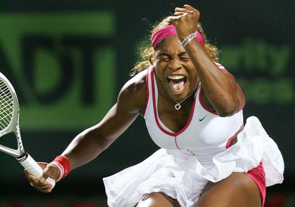 Serena Williams of the USA screams as she celebrates a point late in the third set of her fourth round match against Elena Likhovtseva of Russia at the Nasdaq-100 Open in Key Biscayne, Florida.