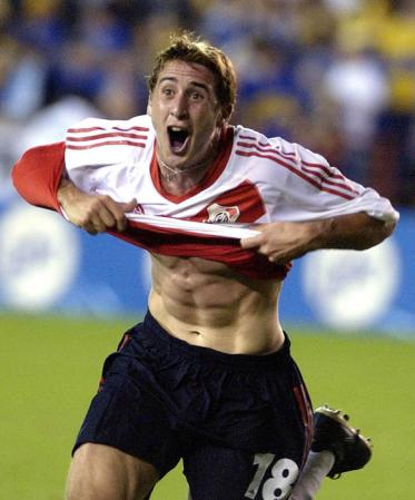 River Plate's Juan Raponi reacts after scoring the game winning goal during the last few minutes of their match against the Boca Juniors at the Orange Bowl In Miami, Florida.